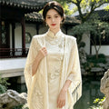 Women's New Chinese Knit Fringe Qipao Dress + Cardigan + Shawl 2026 - Off White