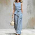 Spring-Summer Fashion Sleeveless Belt Pants + Top 2-Piece Set