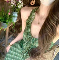 Green Plaid Camisole Backless Fitted Long Dress, 2026
