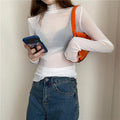Women's Ruffle High Neck Lace Slim Layering Top