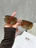 Rimless Square Women Sunglasses UV-Proof Premium Sunshade Glasses Beveled Metal Personality Trendy Sunglasses