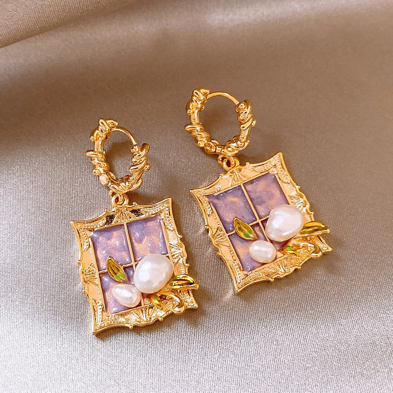 Monet Garden Floral Pearl Stud Earrings - view 3