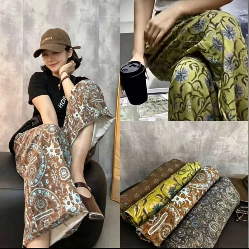 Summer Retro Casual Printed Lightweight Elastic Straight Leg Pants