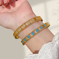 18K Gold Plated Cutout Floral Bangle Light Luxury Premium Four Leaf Clover Bracelet Niche Design 10K Flower Tube Bangle