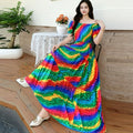 Rayon Floral Off-Shoulder Elastic Waist Bohemian Beach Dress