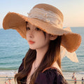 新款甜美大蝴蝶结遮阳草帽女 时尚气质大帽檐太阳帽户外防晒帽子