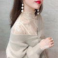 Women's Half High Neck Lace Mesh Slim Top