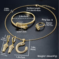 Overseas Export Western Vintage Breeze Open End Bangle Full Diamond Necklace Earrings Set Ring Bracelet Set Personality Jewelry Women Wholesale