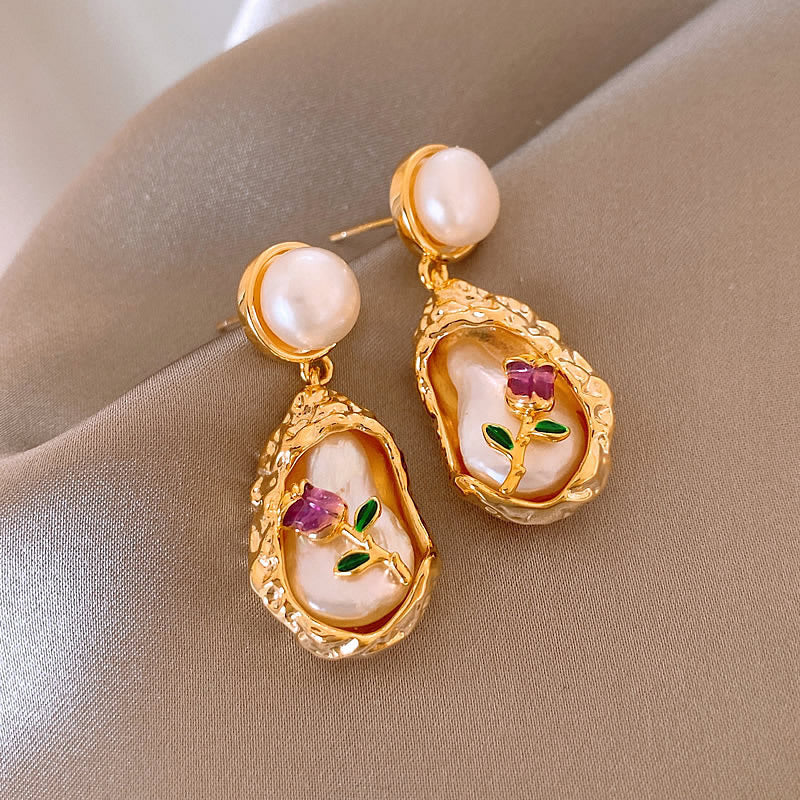 Monet Garden Floral Pearl Stud Earrings - view 9