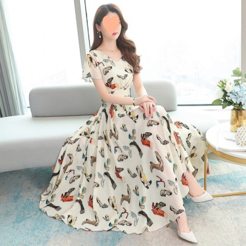 Plus Size Floral Printed Fitted Mid-Length Dress