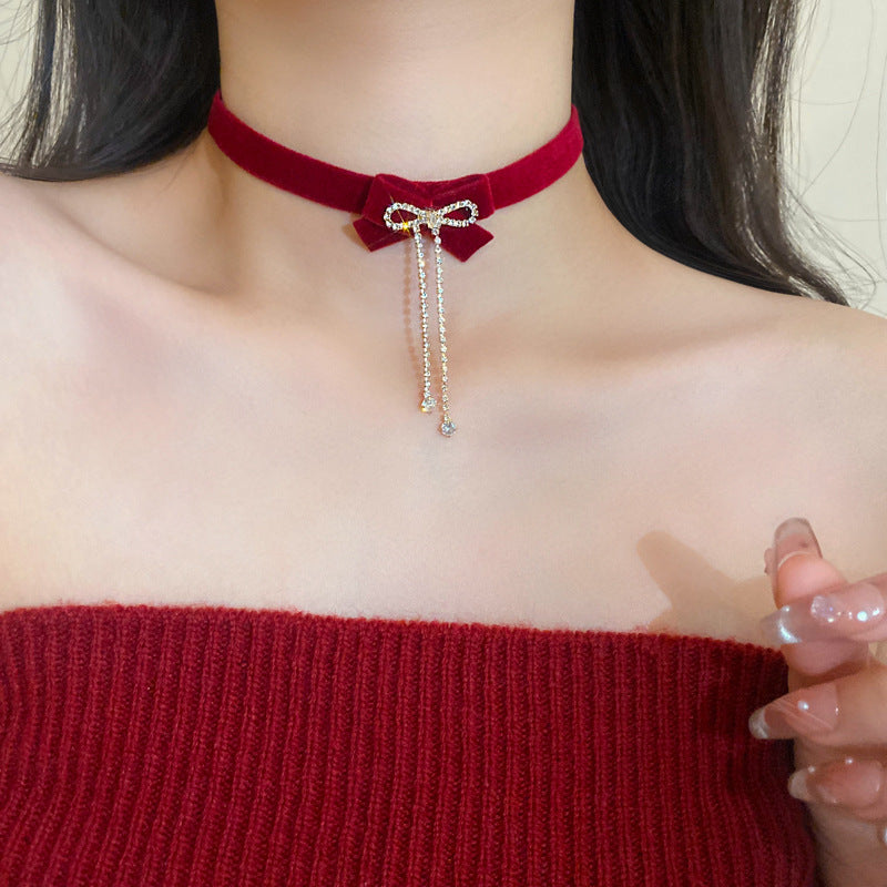 Rhinestone Star Pendant Fuzzy Choker Necklace - view 11