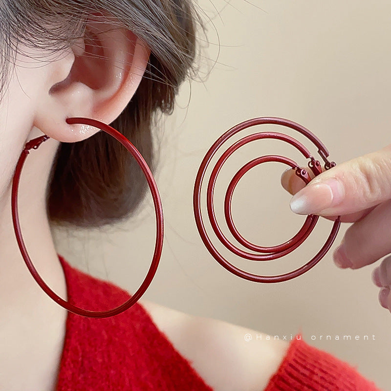 Minimalist Round Geometric Hoop Earrings - view 2