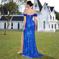 Women's Off-Shoulder Sequin Feather Slim Fit Sexy Evening Gown Ball