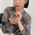 Women's Grey Tie Dye Sheer Long Sleeve Top