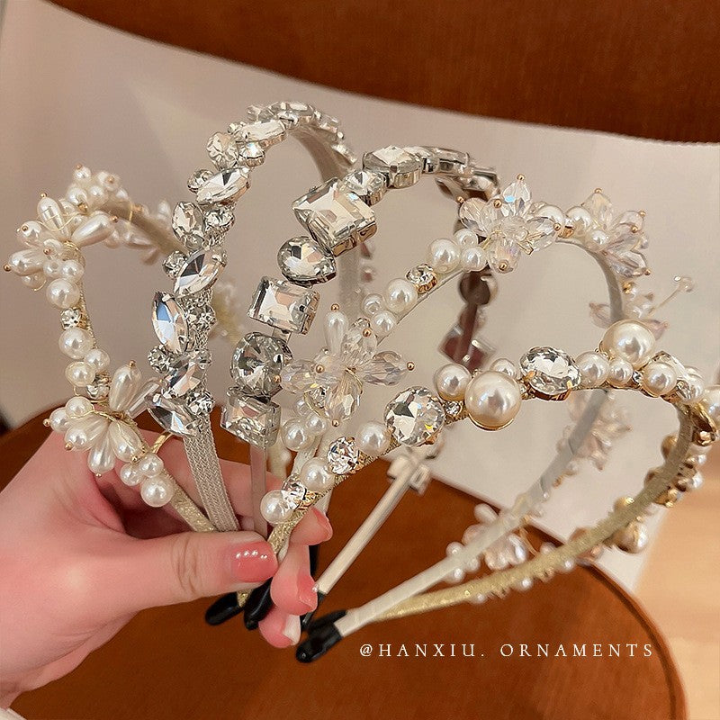 French Pearl and Rhinestone Floral Headband - view 2