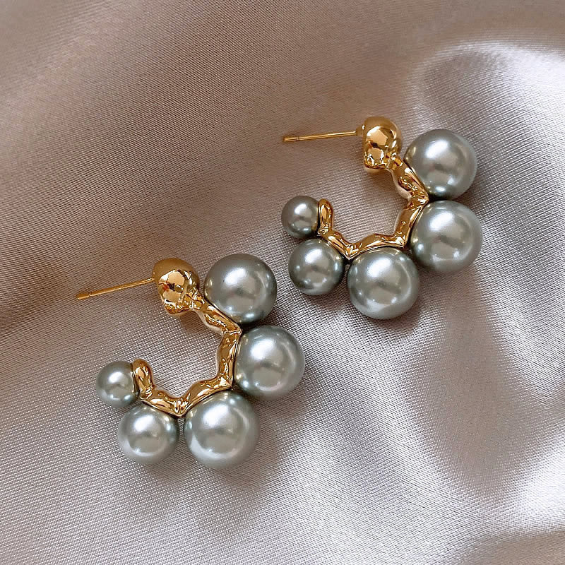 Zircon Heart and Pearl Geometric Stud Earrings – French Vintage Style - view 3