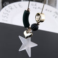Western Fashionable Clean Matte Clear Five-Point Star Personality Long Style Necklace Geometric Heart Sweater Chain N5227