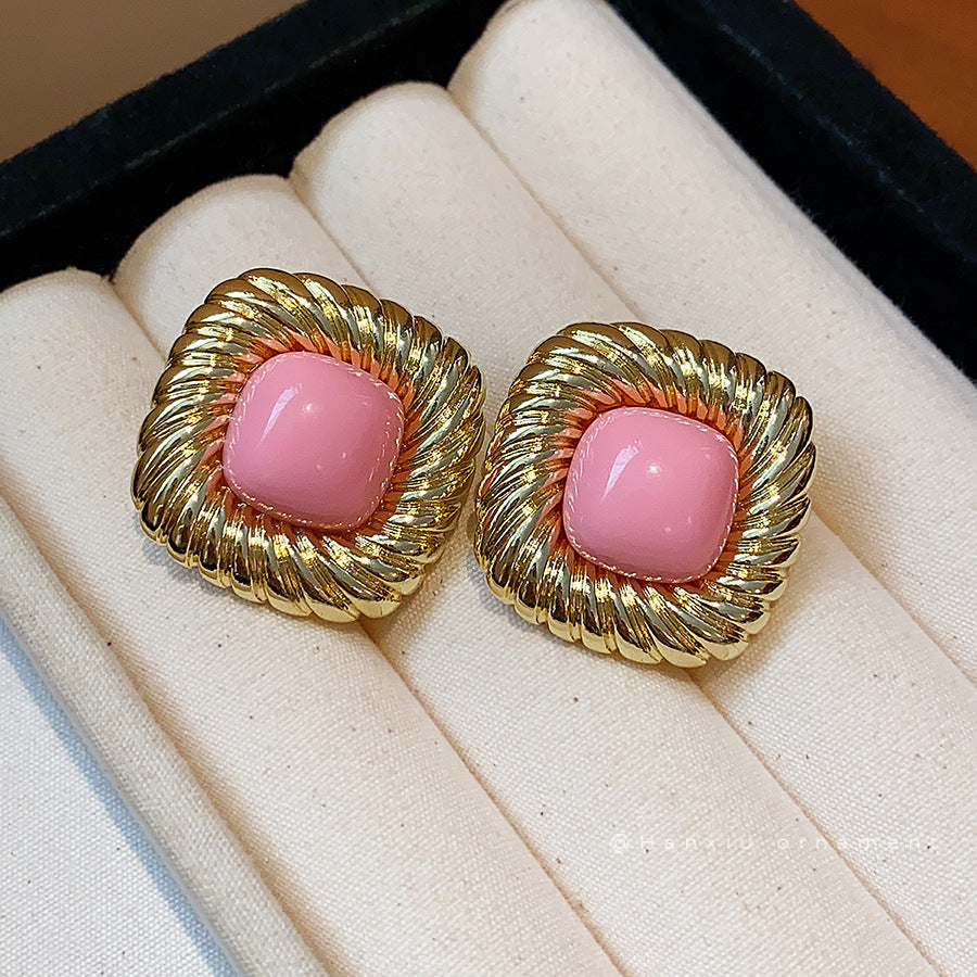 Twisted Square Pleated Statement Stud Earrings - view 4