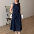 无袖背心牛仔连衣裙女2026新款夏季复古高级感宽松显瘦长裙子复古