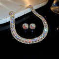 Western Statement Round Cubic Zirconia Stud Earring Necklace Set Niche Design Detail Clavicle Chain Personality Elegant Fashionable Necklace Wholesale