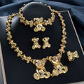 Vintage Premium Bear Pendant Necklace Bracelet Set Earrings Ring Set Fashionable Elegant Set