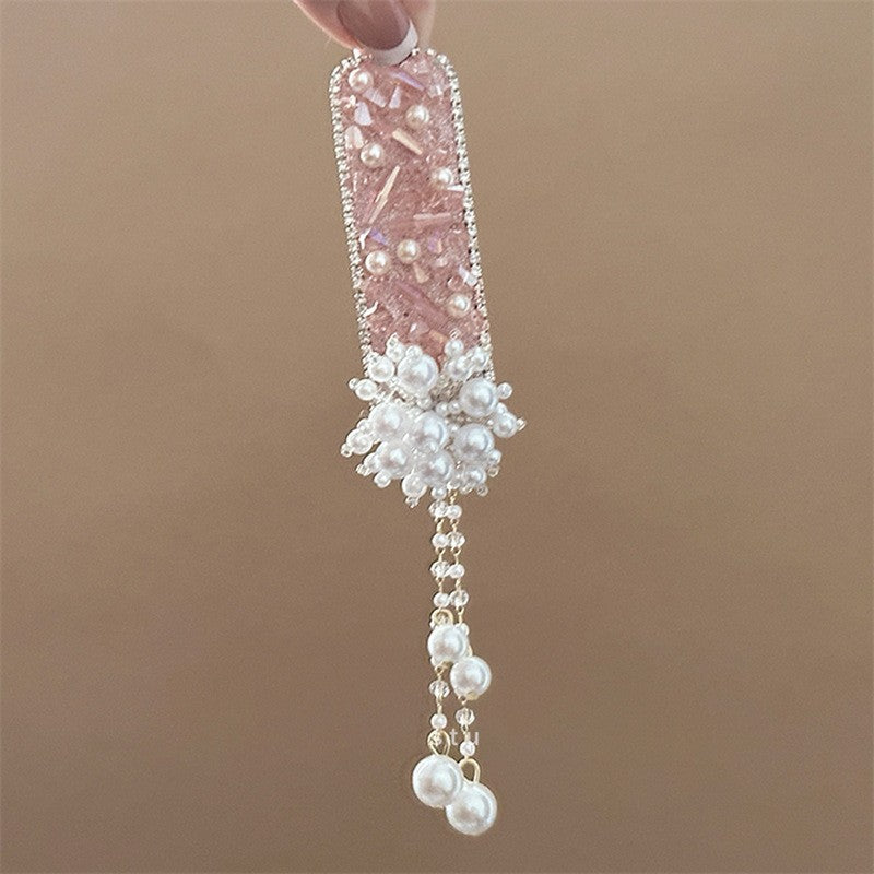 Rhinestone Oval Flower Bell Tassel Hair Clip - view 8