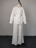 Office Casual Long Sleeve Tie-Front Cardigan + Pants + Top 2-Piece Set