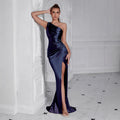 One-Shoulder Ruched Slit Gown - Sexy Elegant Party Evening Dress Women