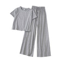 Summer Korean Casual Petite Short Sleeve Wide Leg Pants 2-Piece Set