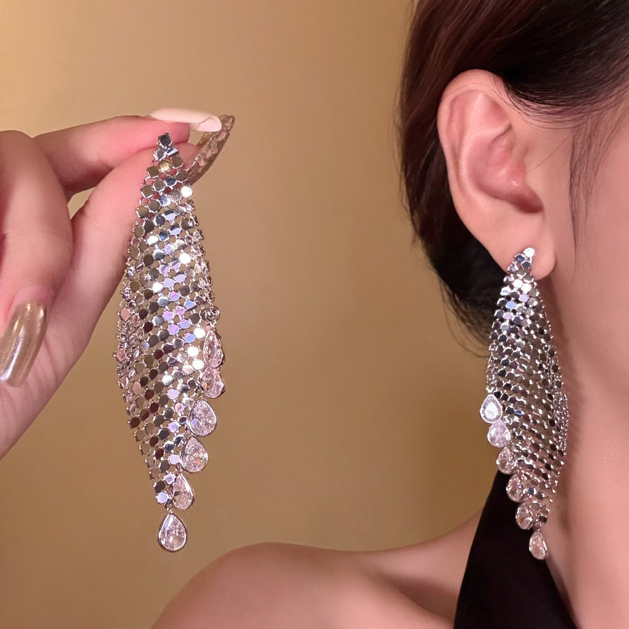 Gold-Plated Zircon Teardrop Tassel Earrings - view 3