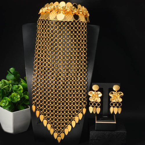 Dubai Statement Jewelry Necklace Earrings Set Africa Middle East Women Wedding Height Precious Bride Bead Gem Accessory