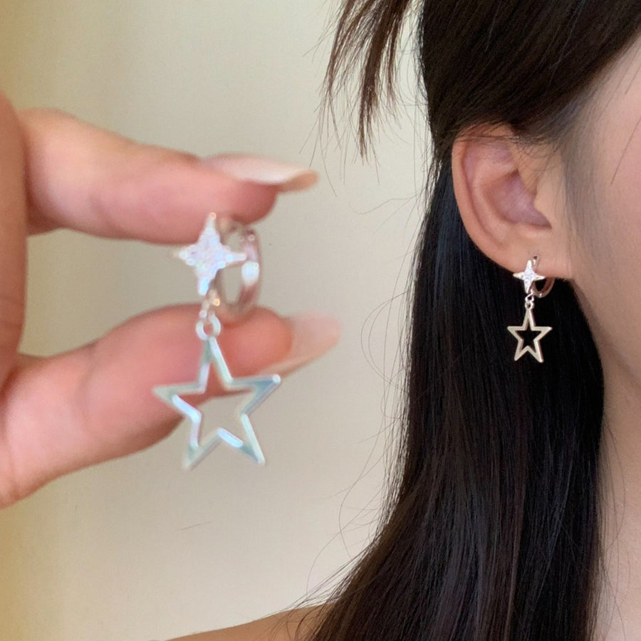 Korean Rhinestone Star Pendant Earrings - view 2