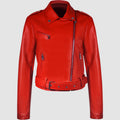 Women's Minimal Lapel Collar Cropped Belt Jacket 2026 | Trendy Jacket - Red