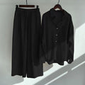 Fall-Winter Artistic Retro Plus Size Linen Cotton High Waist Loose Shirt + Pants 2-Piece Set