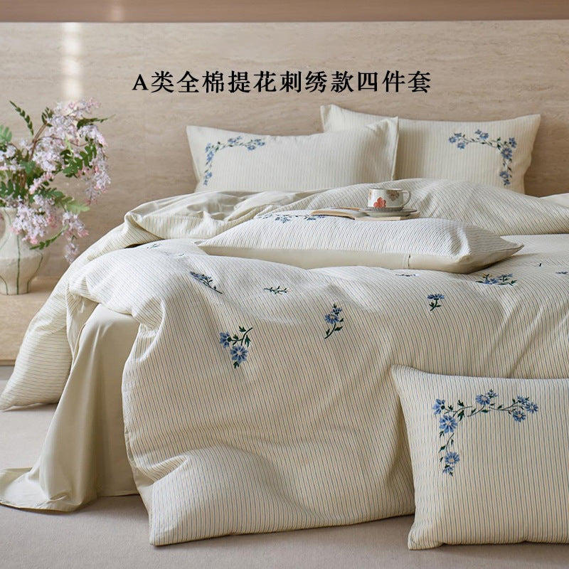 Flower Tinglan Cotton Jacquard Fitted-Sheet Bedding Set - view 2
