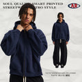 Unisex Fall/Winter Boxy Cropped Loose Fit Drop Shoulder Zip Fleece-Lined Hoodie