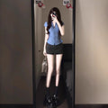 Summer School Trendy Short Sleeve Waist-Tie Fitted Cropped Shirt