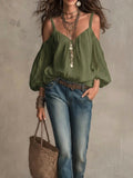 Vacation Slimming Puff Sleeve Off-Shoulder Loose Shirt + Camisole