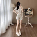 Summer French Fashion Lace Short Sleeve Shorts 2-Piece Set