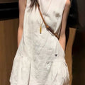 White Embroidered Sleeveless A-Line Short Dress for Petite Women