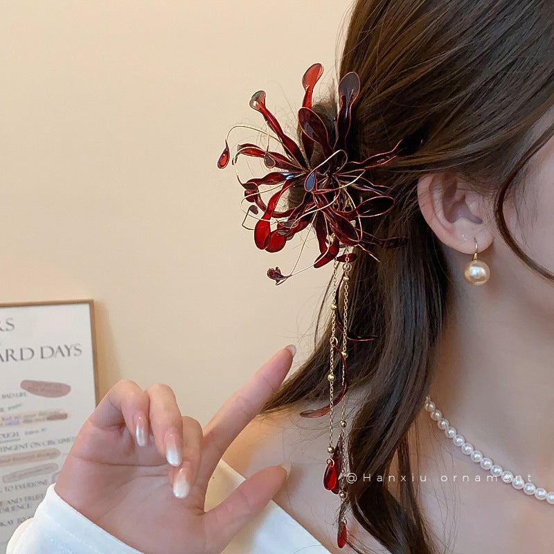 Red Spider Lily Tassel Hair Stick - view 4