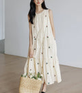 Embroidered Sleeveless A-Line Dress, Princess Style Vacation Long Dress