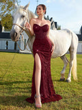 Women's Strapless Sequin Lace Slim Fit Slimming Evening Gown Banquet