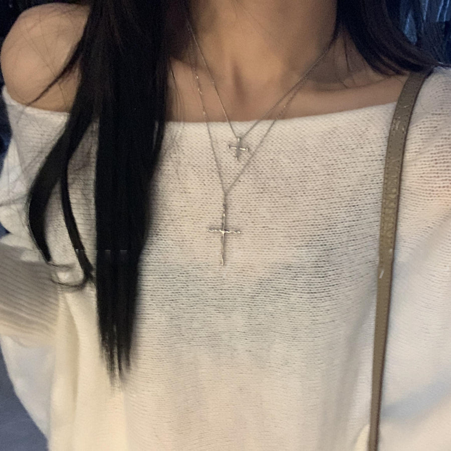 Silver-Tone Metal Cross Layered Necklace - view 6