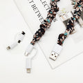 Gem Li Two Combo One Data Cable Ditsy Floral Pleated Scrunchie Android iphone Charging Line 1 Beige PVC Count Data Transfer