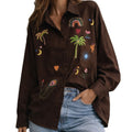 Cotton Embroidered Long Sleeve Blouse - French Style Casual Resort Wear Shirt