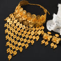 Overseas Middle East Gold Plated Flower Round Cutout Long Style Necklace Earrings Set Dubai Bride Wedding Jewelry