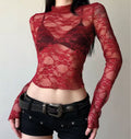 Women's French Luxury Lace Sheer Long Sleeve Top
