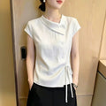 Summer Elegant Slimming Short Sleeve Tie-Front Asymmetric Shirt