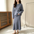 Fall-Winter Elegant Minimal Knit Wool Crew Neck Loose Skirt + Sweater + Top 2-Piece Set
